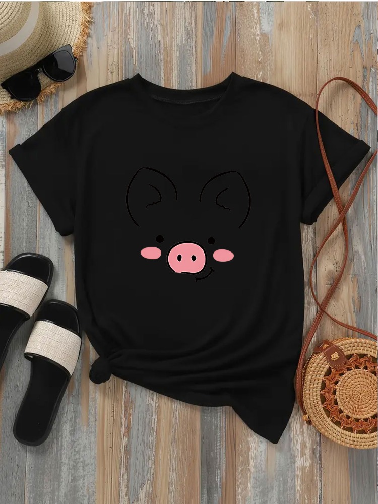 Summer Clothing Images - Damska koszulka z uroczym motywem świnki,