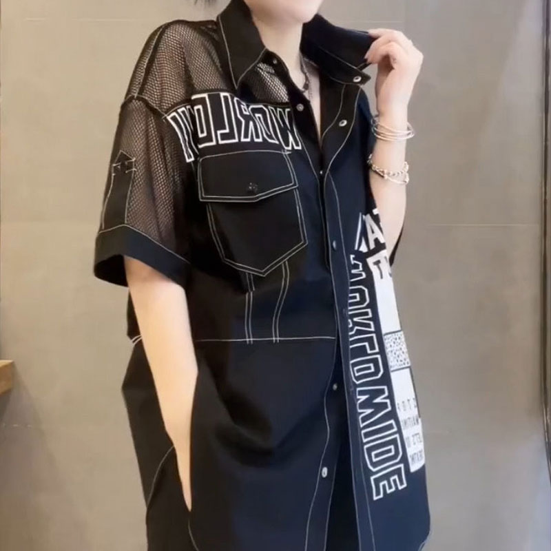 Summer Gauze Clothing - Casual Letter Printed Loose Blouse Streetwear