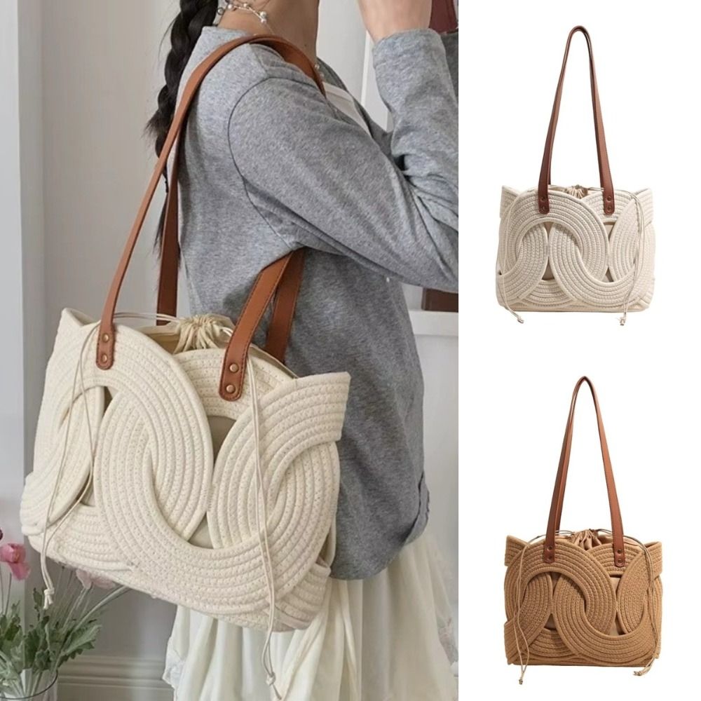 Beach Bag Straw - Torba na ramię z geometrycznym wzorem,