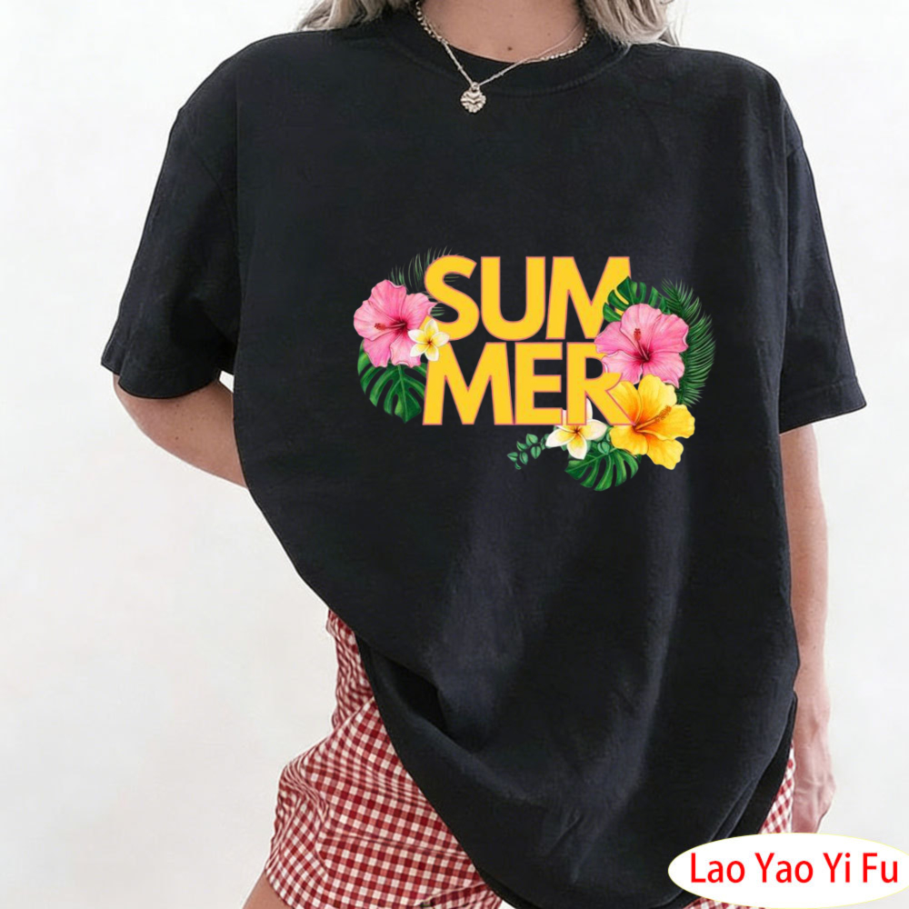 Summer Clothing Resort - Letnia T-shirt z tropikalnymi kwiatami, kolorowy