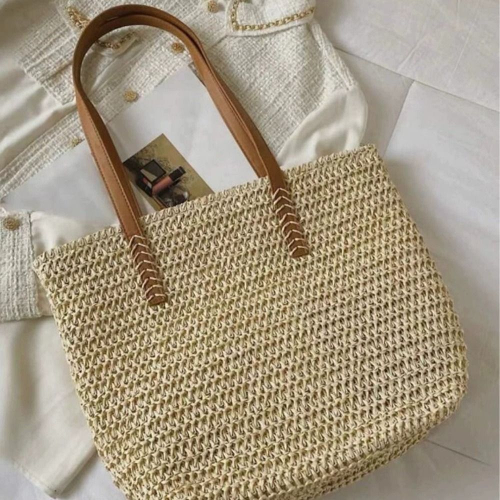 Beach Bag Straw - Urocza, jednokolorowa, tkana torba typu tote