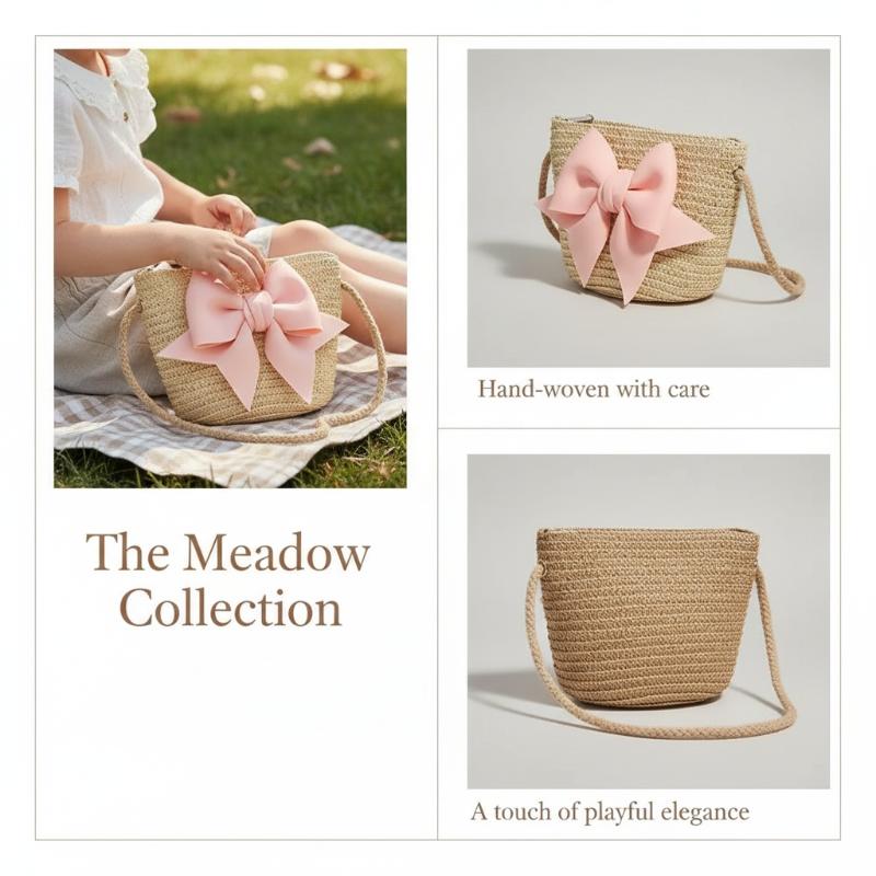 Beach Bag Straw - Dziewczęca pleciona słomkowa torebka na ramię