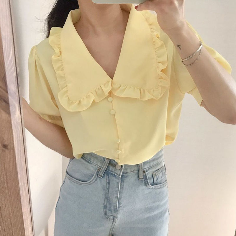 Bluzki damskie Solidne falbany – Summer Clothing Teens recenzja i cena