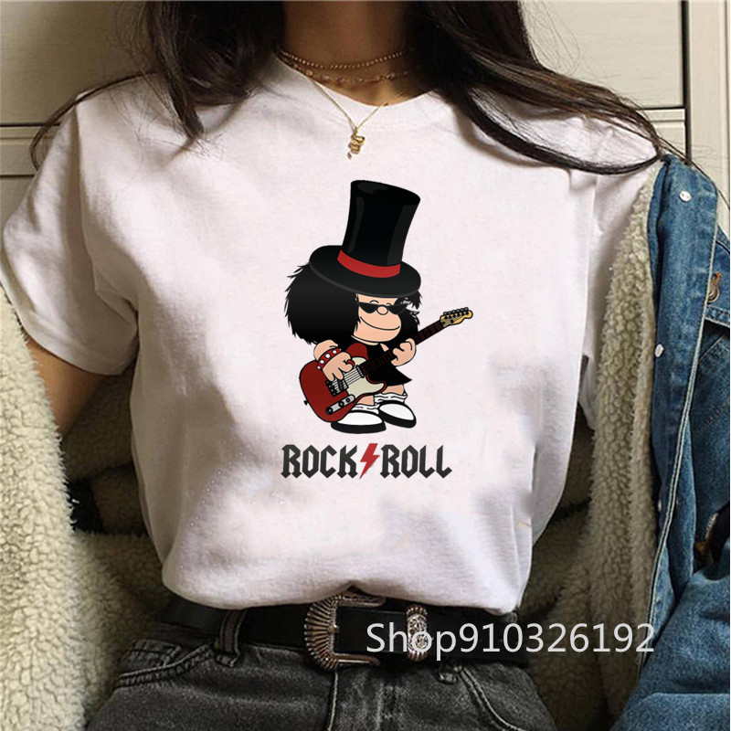 Rock Roll Mafalda tshirt Funny – Summer Clothing Teens recenzja i cena