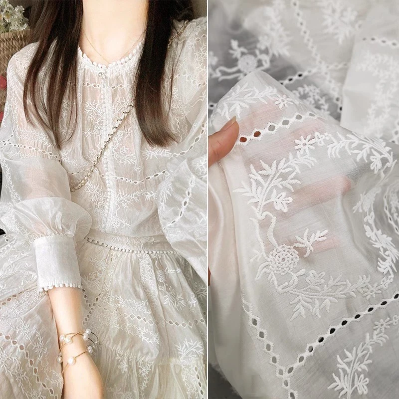 Hollow Embroidery Flower Fabri – Summer Gauze Clothing recenzja i cena